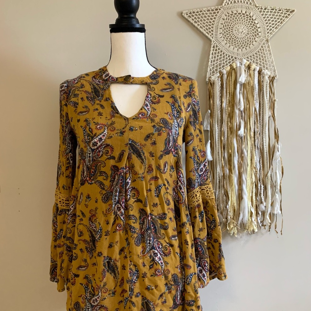 D O N A T E D Altar’d State Bohemian Paisley Mustard shirt EUC GS B58 - Picture 1 of 7